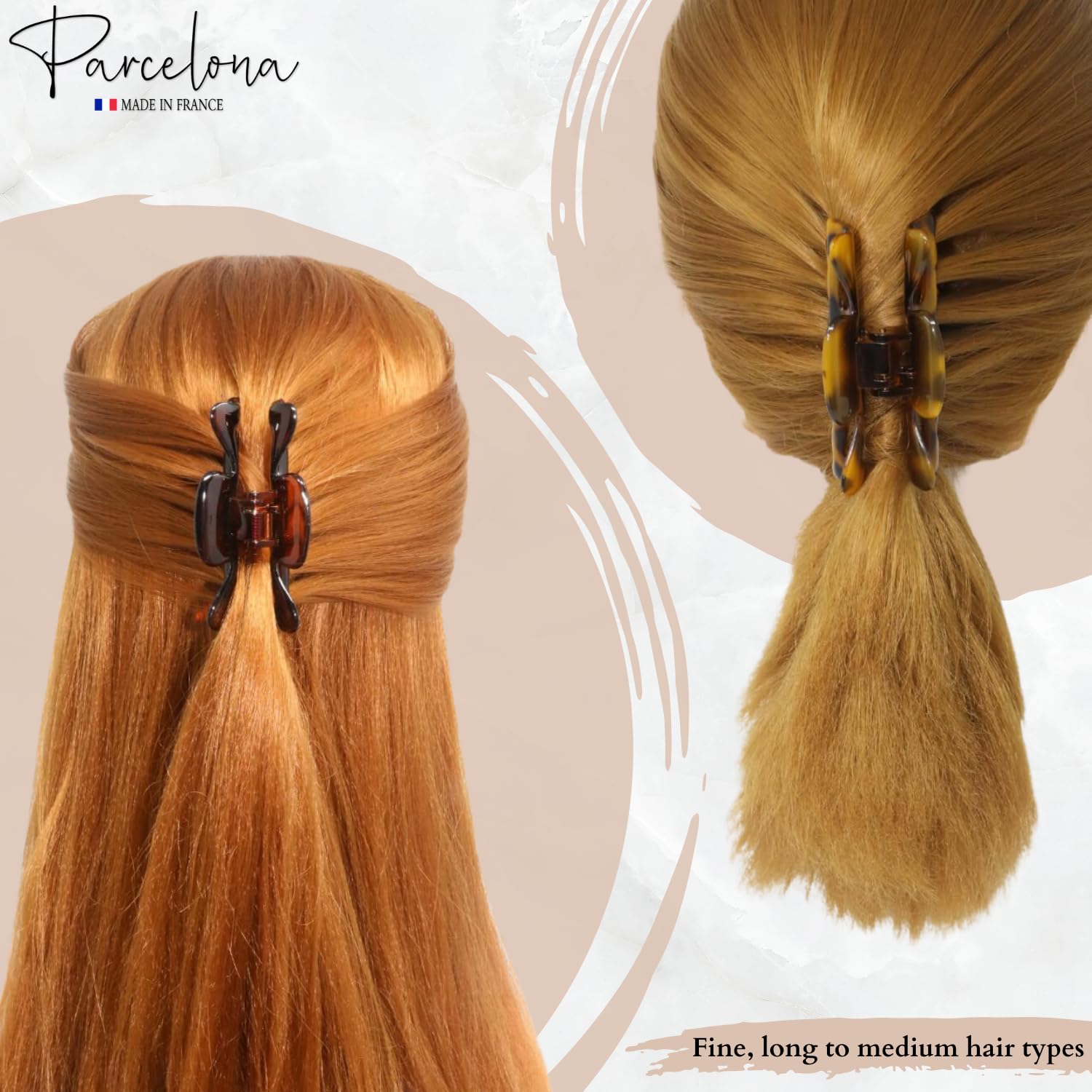 Parcelona French Classic 3" Medium Cellulose Hair Claws for Women & Girls (2Pcs)