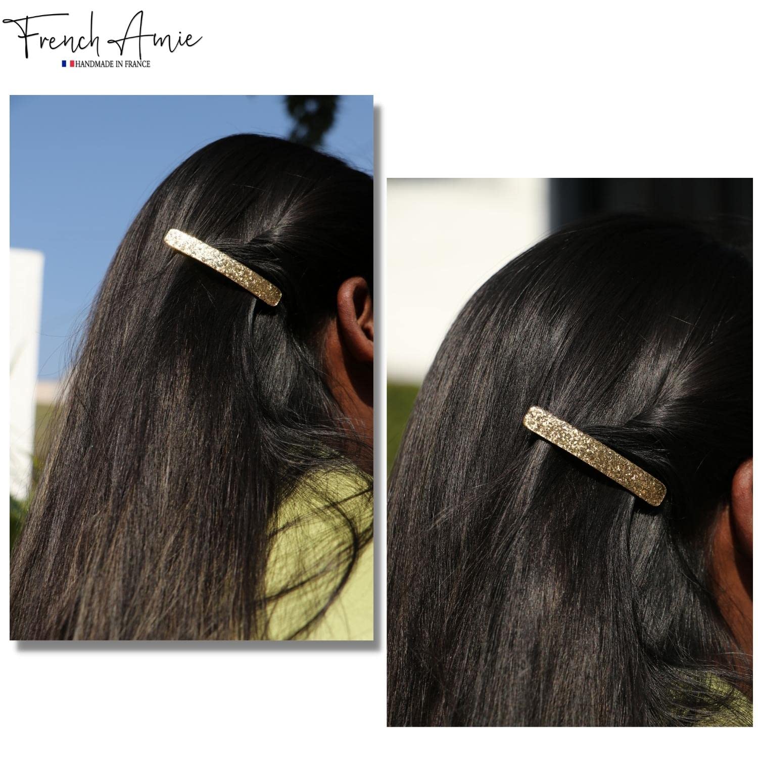 French Amie Small 2 1/4" Glitter Cellulose Acetate Automatic Hair Clip Barrette