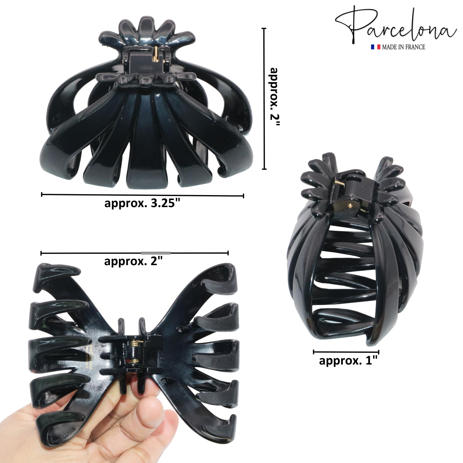 Parcelona French Fleur Medium 3.25" Wide Teeth Cellulose Hair Claw for Women