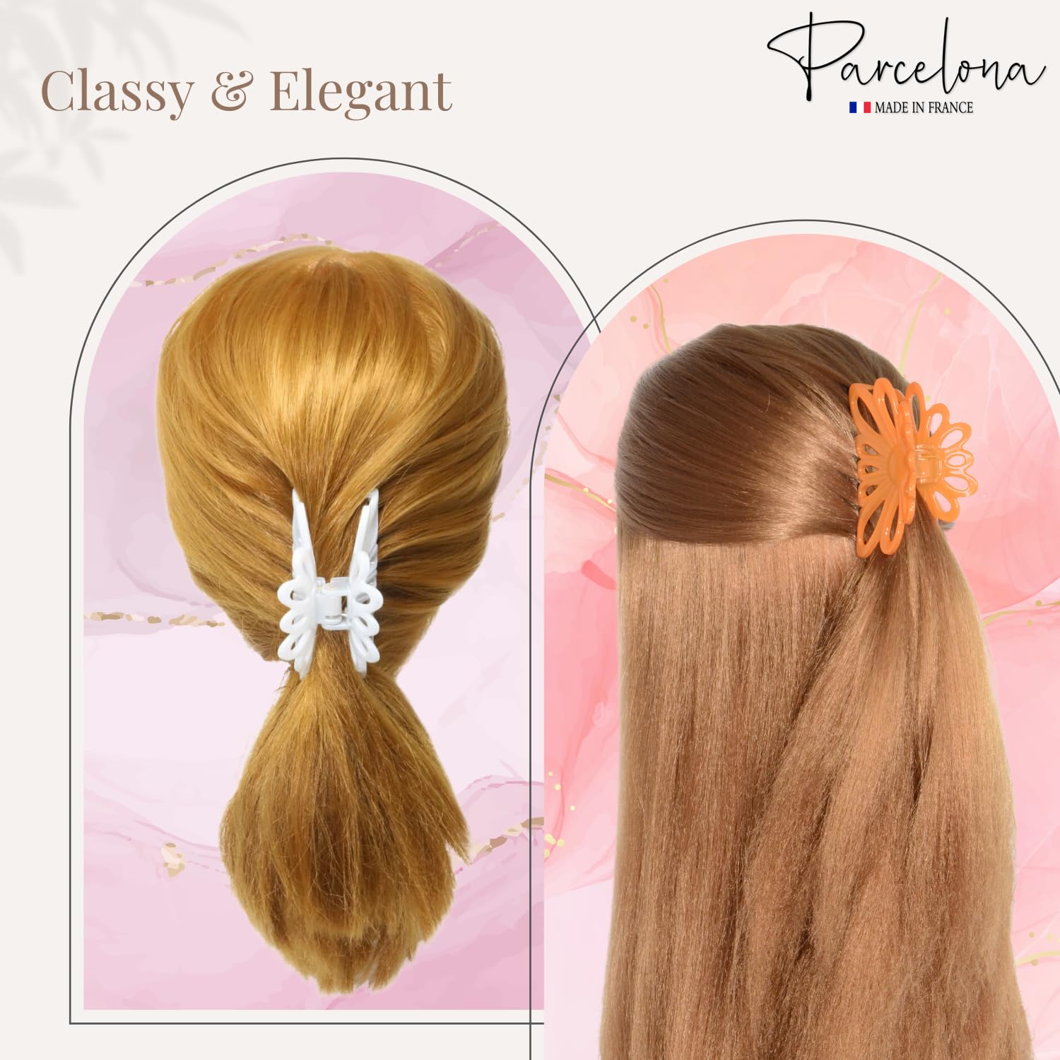Parcelona French Plume Medium 3" Cellulose Acetate Hair Claw for Women (2 Pcs)