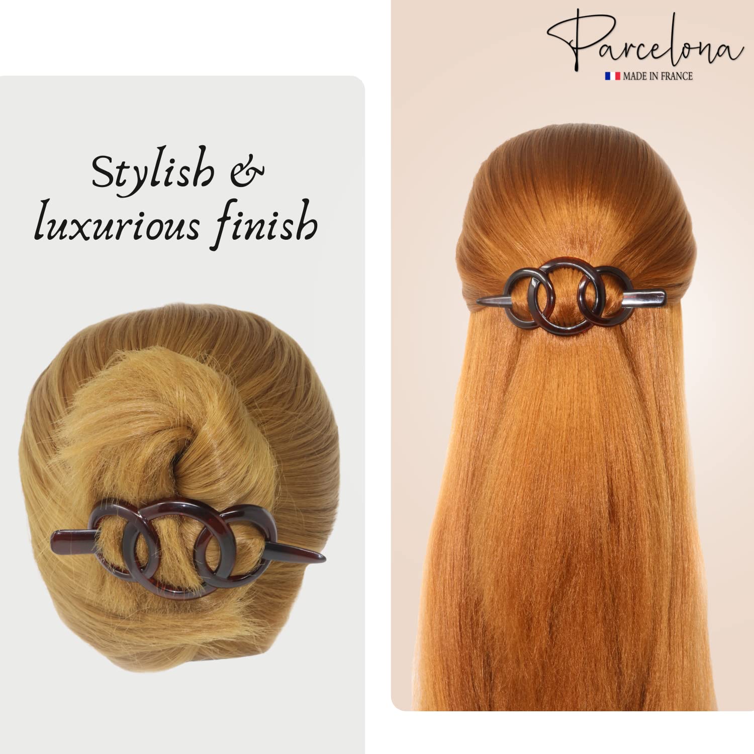 Parcelona French Triple Ringed Cellulose Barrette with Stick for Women and Girls