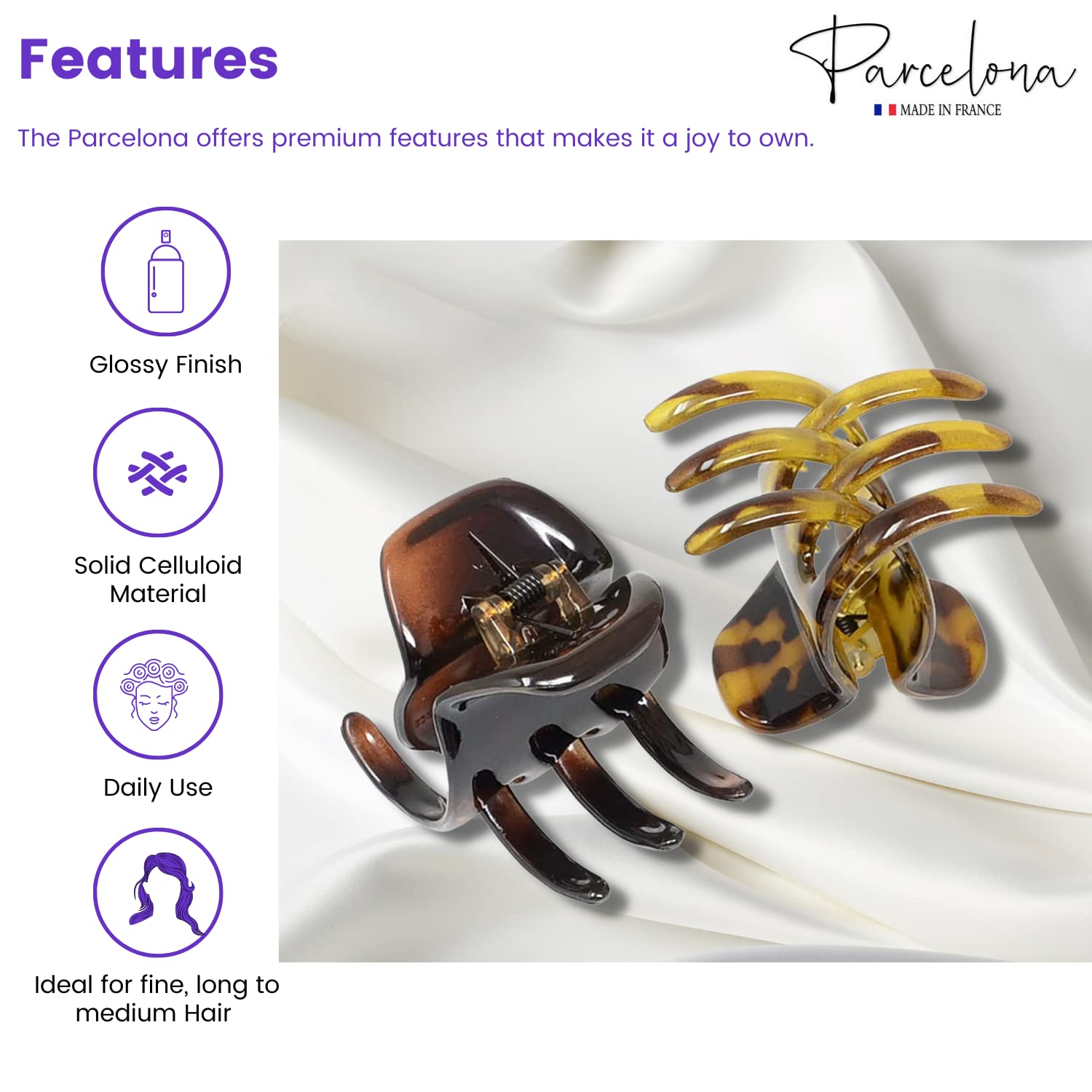 Parcelona French Classic Large Pony Cellulose Jaw Hair Claw for Women and Girls