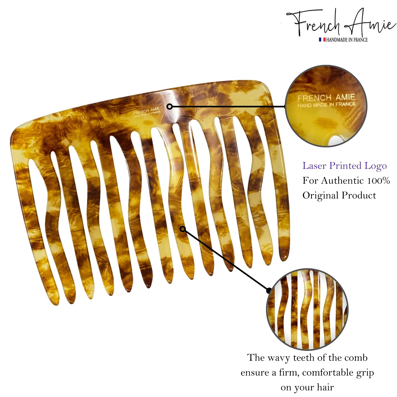 French Amie Fab 13 Teeth Medium Handmade Celluloid Side Hair Comb for Women