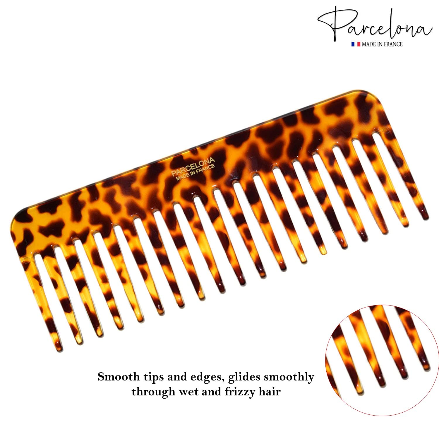 Parcelona French Wide Detangle Large Cellulose Hair Comb for Women and Girls