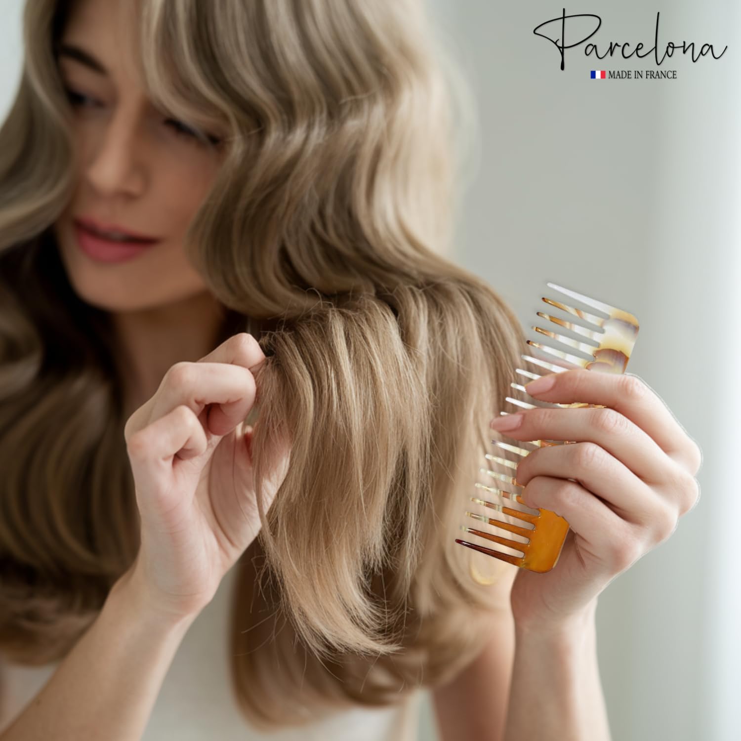 Parcelona French Wide Detangle Large Cellulose Hair Comb for Women and Girls
