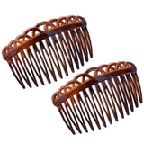 Parcelona French 13 Teeth Crown Small Celluloid Side Hair Combs for Women(2 Pcs)