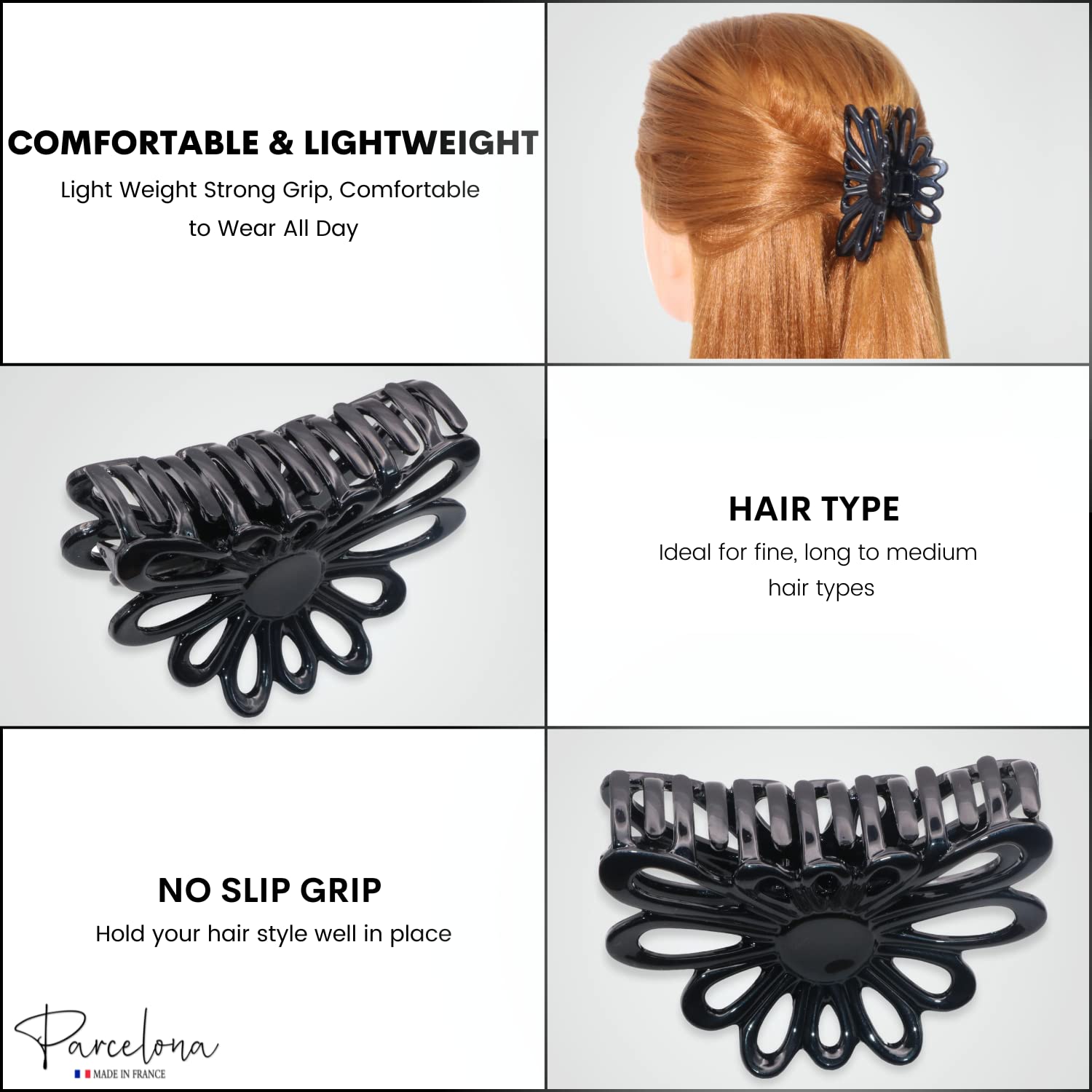 Parcelona French Plume Medium 3" Cellulose Acetate Hair Claw for Women and Girls