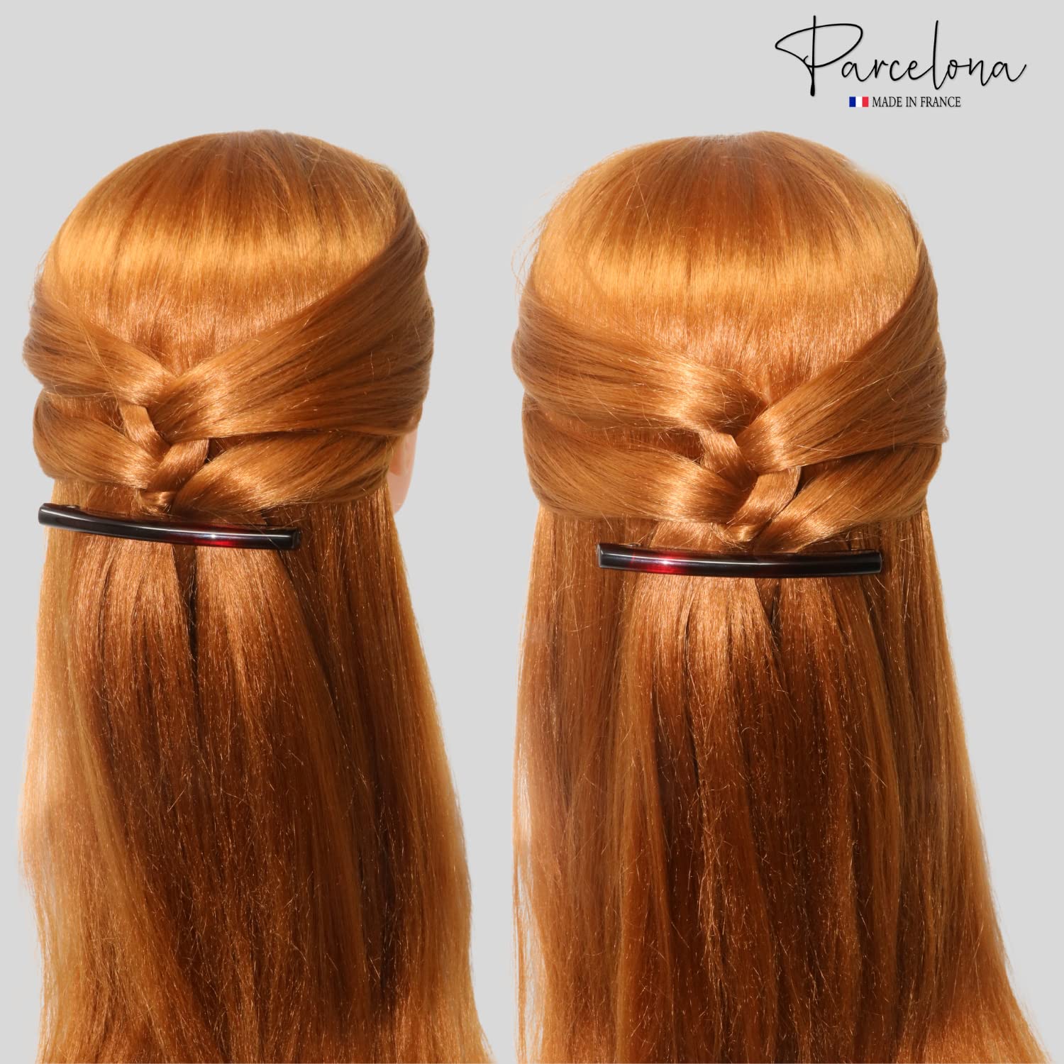 Parcelona French Long Narrow Large Automatic Cellulose Hair Barrette Set of 2
