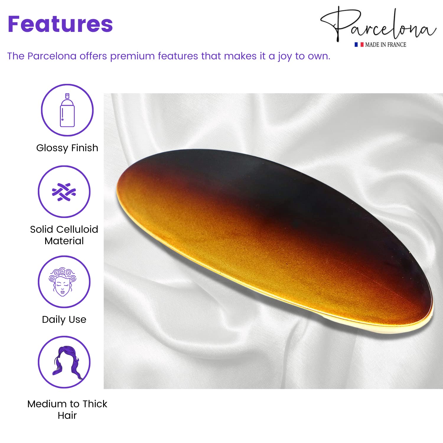 Parcelona French Oval Large 4" Cellulose Automatic Hair Barrette for Women