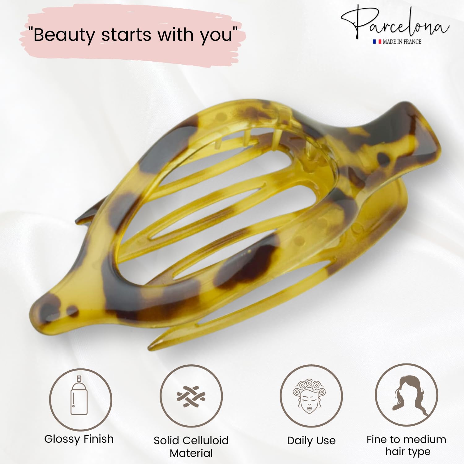 Parcelona French Wide Beak Large Cellulose Side Slide-In Hair Claw for Women