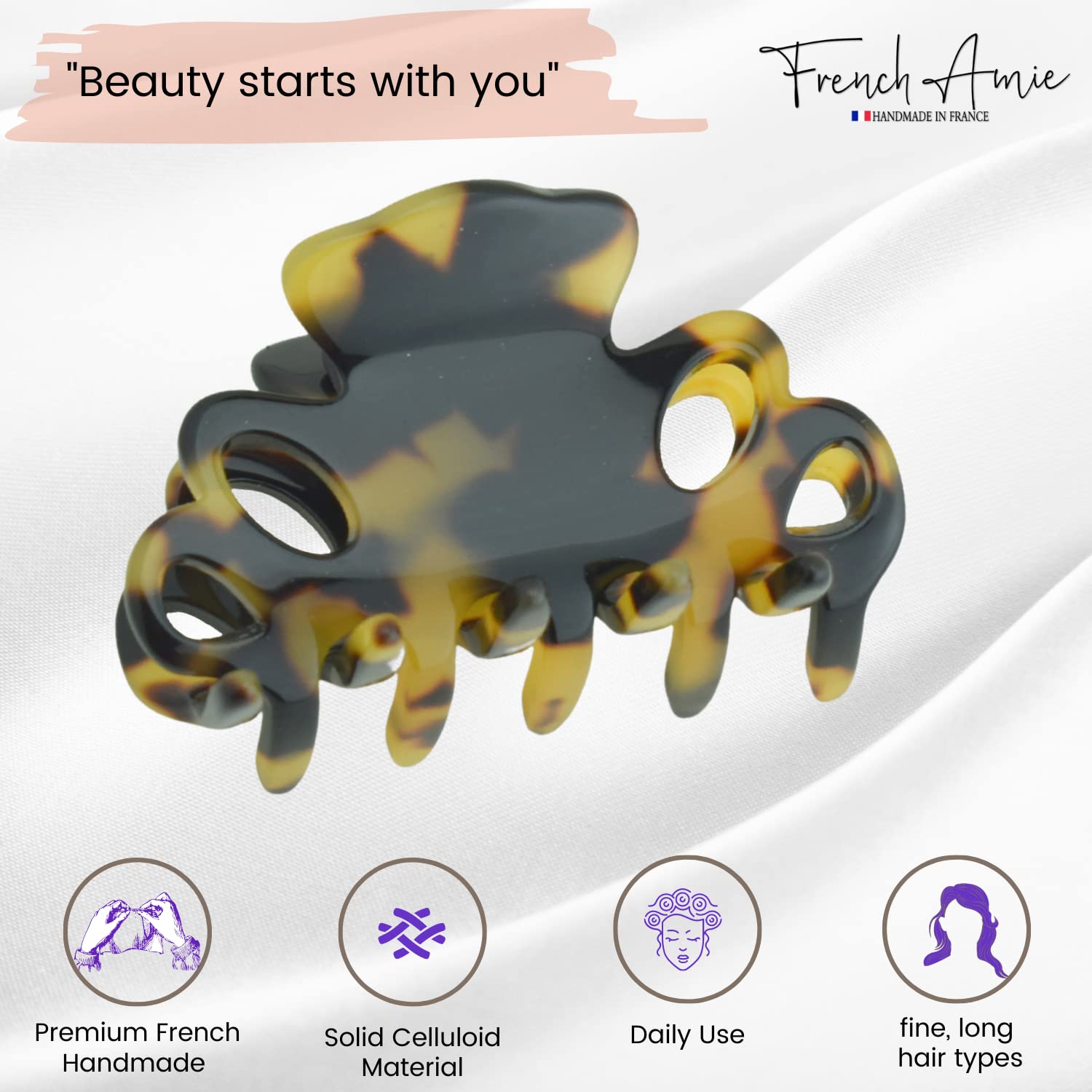 French Amie Orchids Small 2" Handmade Cellulose Flexible Hair Claw Clip