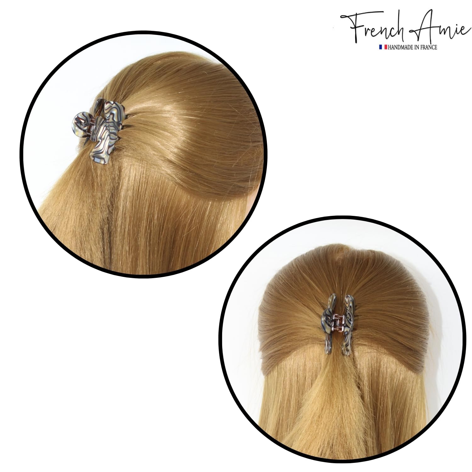 French Amie Grace Small 2” Cellulose Handmade Flexible Hair Claw for Thin Hair