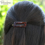 Parcelona French Rectangle Cut Out Brown No Slip Grip Snap Hair Clip Barrettes