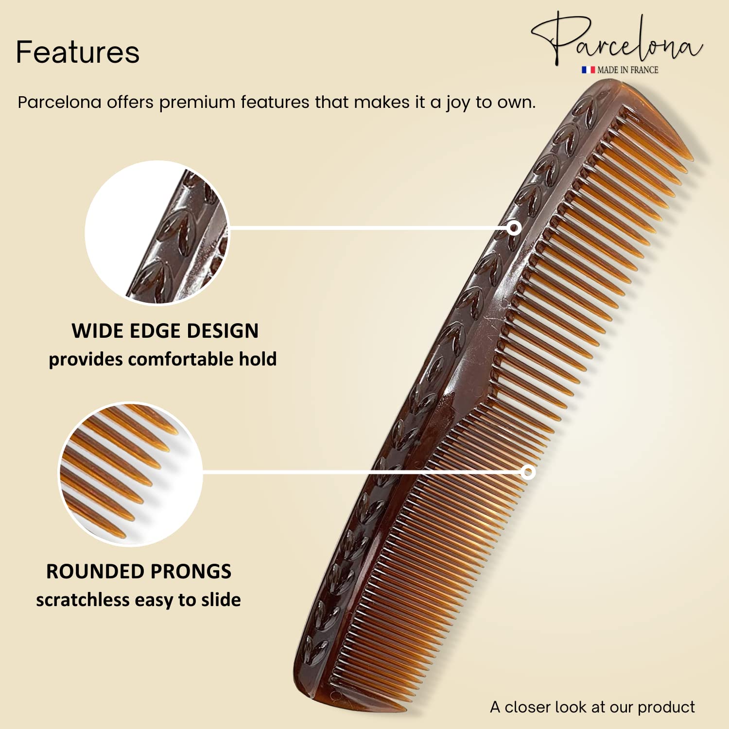 Parcelona French Bordered Cellulose Acetate Toothed Large Dressing Hair Comb 2Pcs