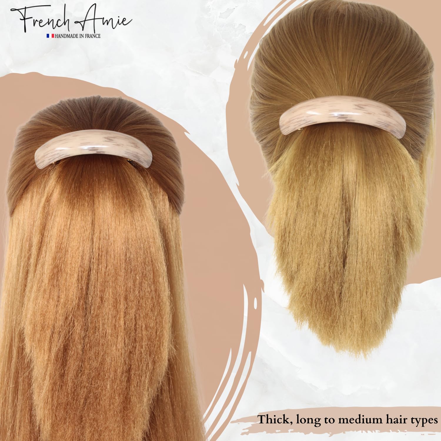 French Amie Curved Oblong Large Cellulose Handmade Hair Barrette for Women
