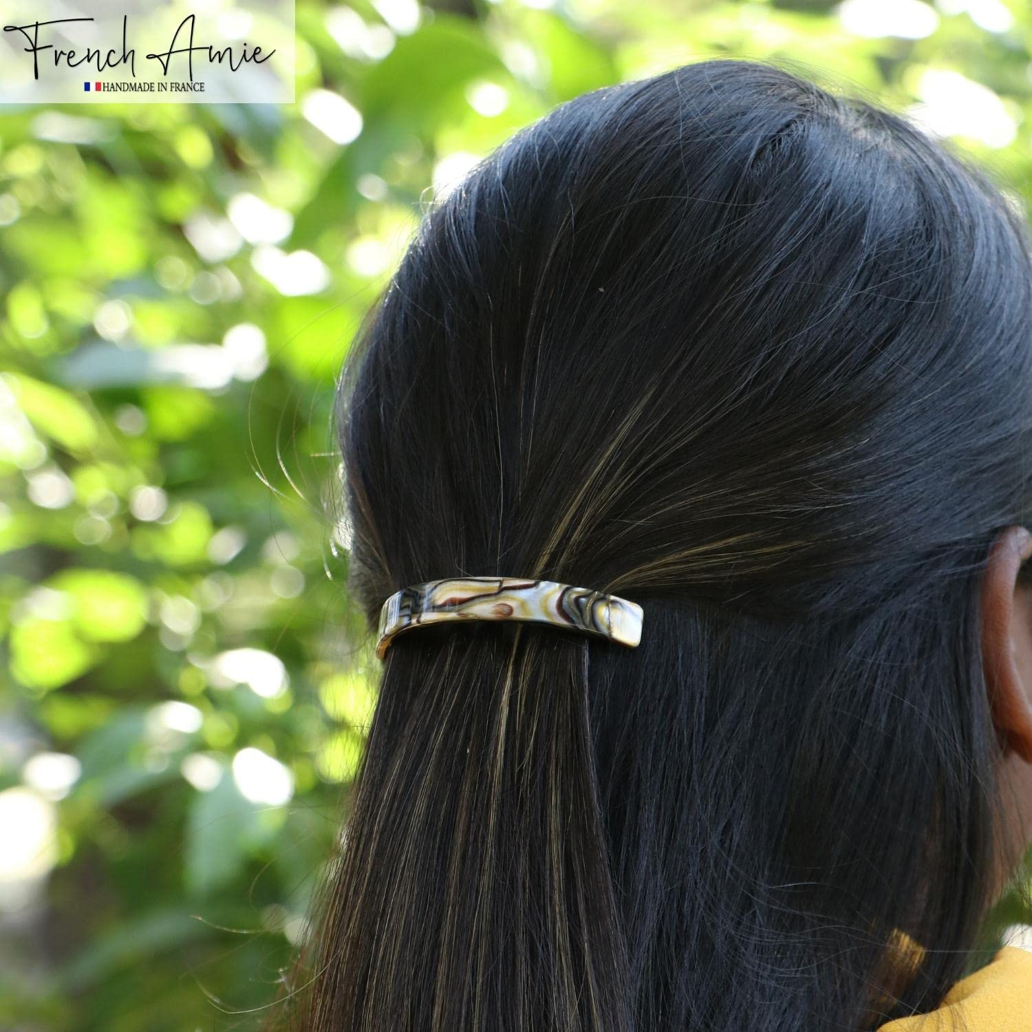 French Amie Curved Small Cellulose Handmade Hair Barrette for Women and Girls