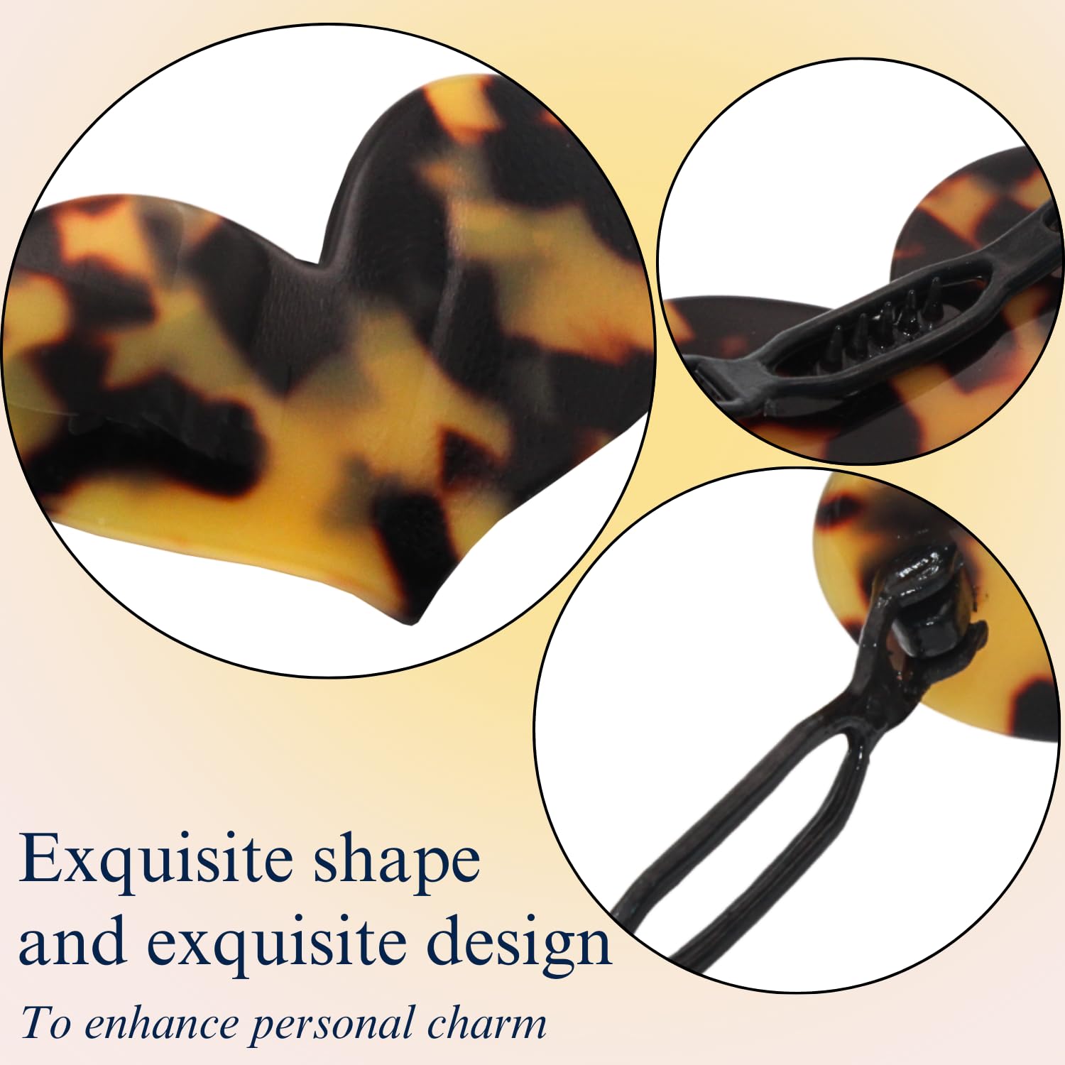 French Amie Cupid Hearts Small Celluloid Metal Free Snap Hair Clips - 2 Pcs