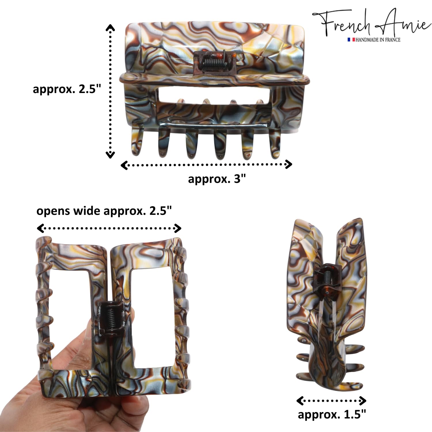 French Amie Geo Large 3" Cellulose Handmade Jaw Hair Claw Clip for Women
