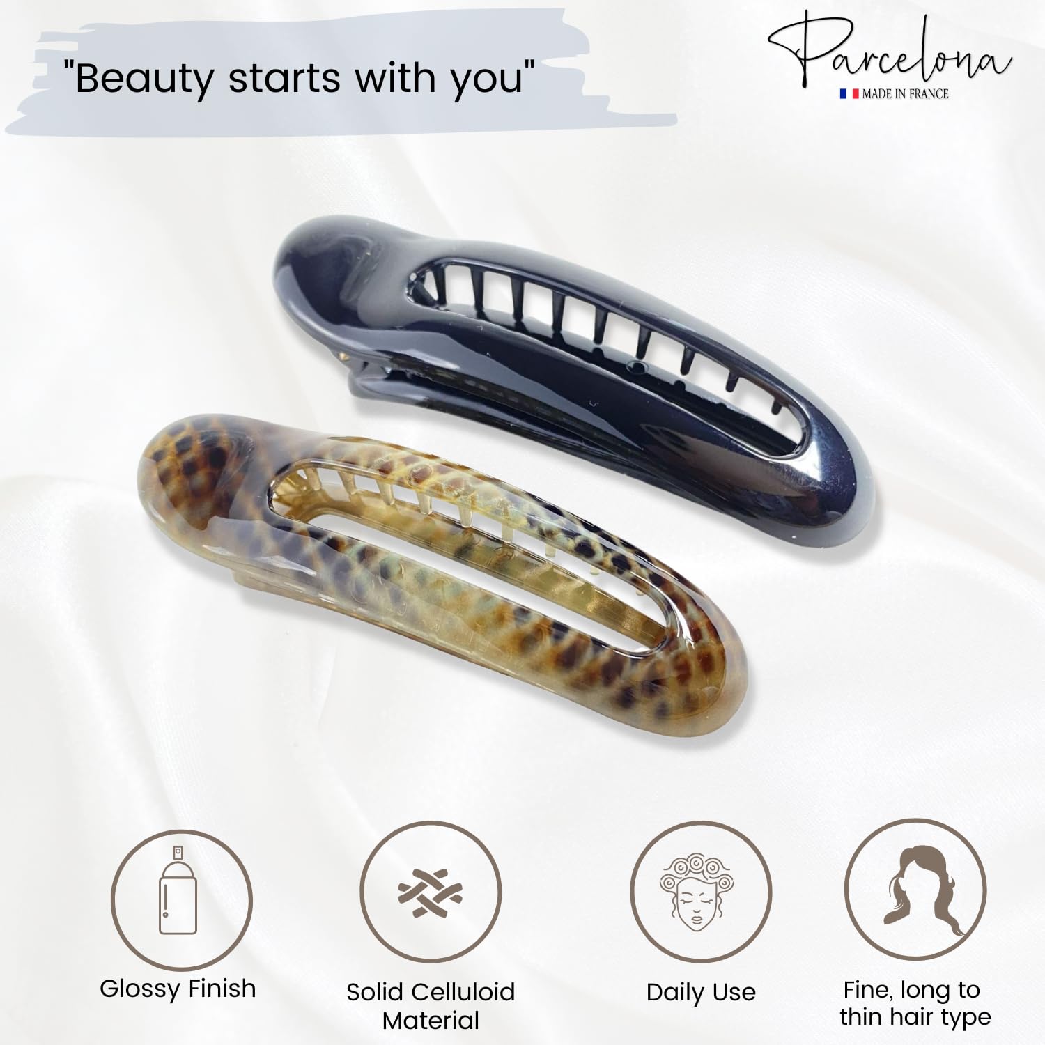 Parcelona French Oval Slider Small 3" Cellulose Side Hair Claw Clips(2 Pcs)