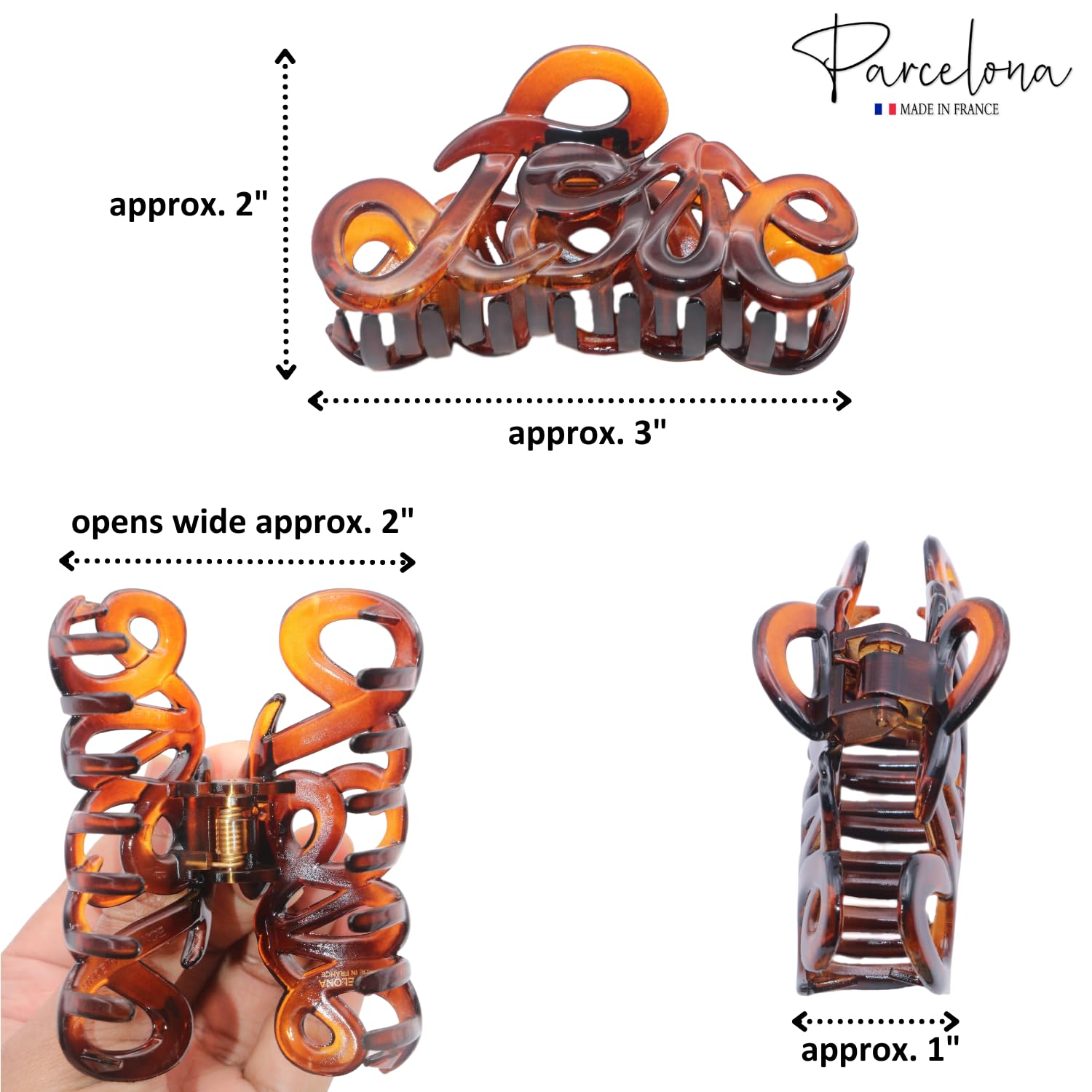 Parcelona French Love Medium 3" Cellulose Acetate Hair Claw Clip for Women