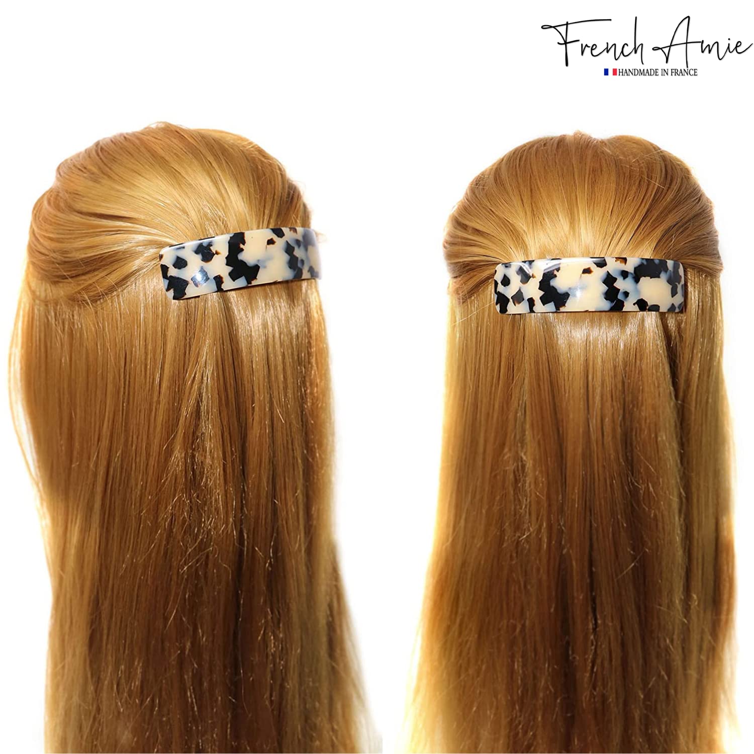 French Amie Curved Large 3 ¾” Handmade Celluloid Volume Hair Barrette for Women