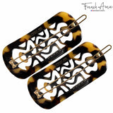 French Amie Swirls 2 ¼” Celluloid Handmade Snap Hair Clips for Women 2 Pcs