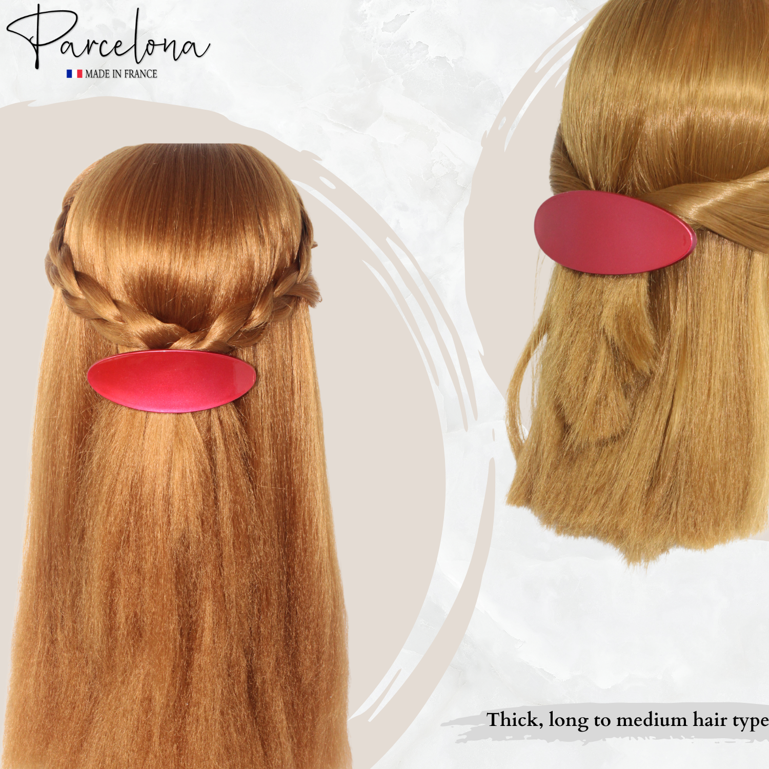 Parcelona French Oval Glossy Red Large Cellulose Hair Barrettes for Women (2Pcs)