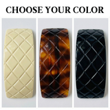 French Amie Wide Quilted Rectangular Barrette 3.5" Handmade Cellulose Acetate Hair Clip