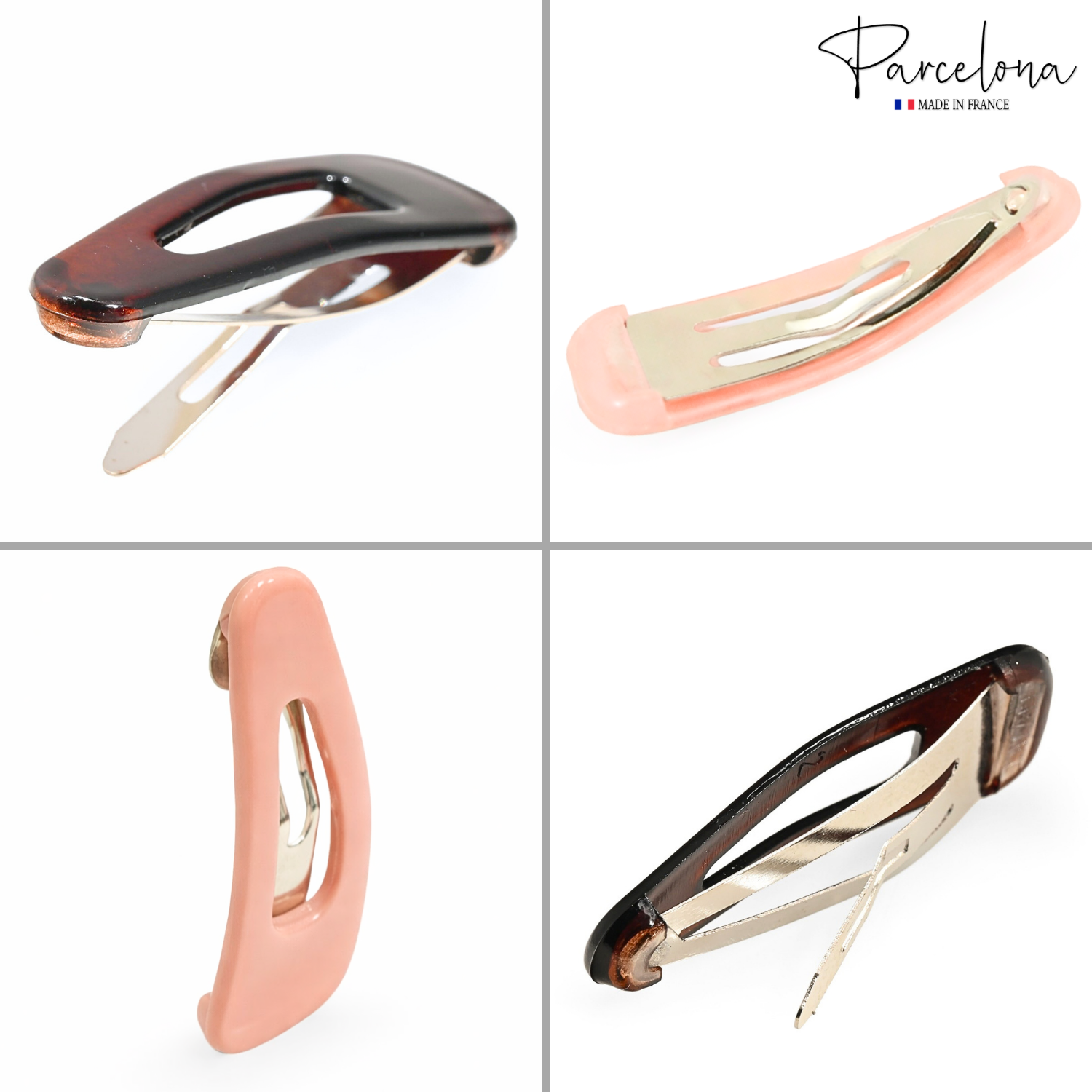 Parcelona French Mini Set of 4 Small 1.25" Cellulose Snap Hair Pins for Women