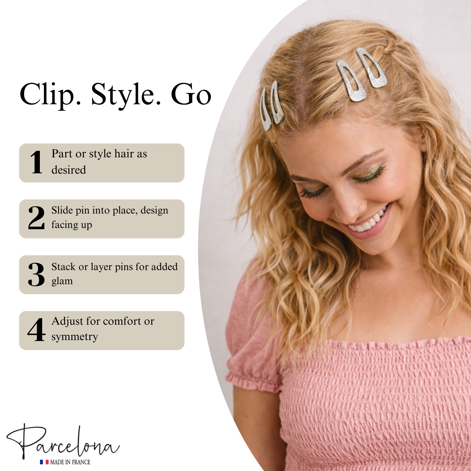 Parcelona French Mini Set of 4 Small 1.25" Cellulose Snap Hair Pins for Women