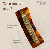 French Amie Wide Quilted Rectangular Barrette 3.5" Handmade Cellulose Acetate Hair Clip