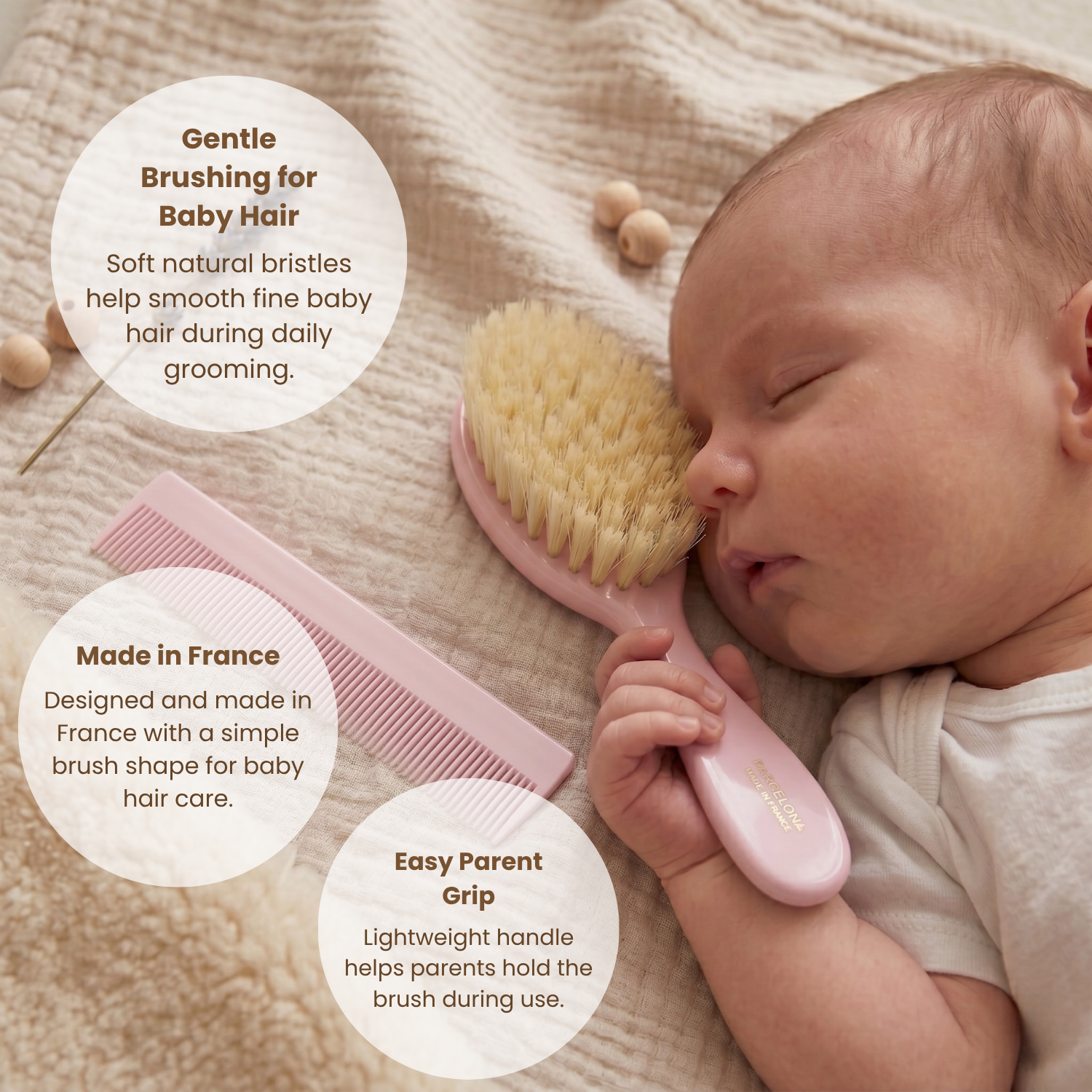 Parcelona French Grooming Combo 6” Cellulose Baby Brush and Comb for Toddlers