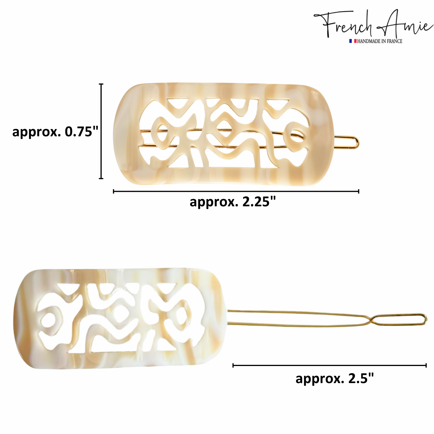 French Amie Swirls 2 ¼” Cellulose Handmade Tige Boule Snap Hair Clips for Women