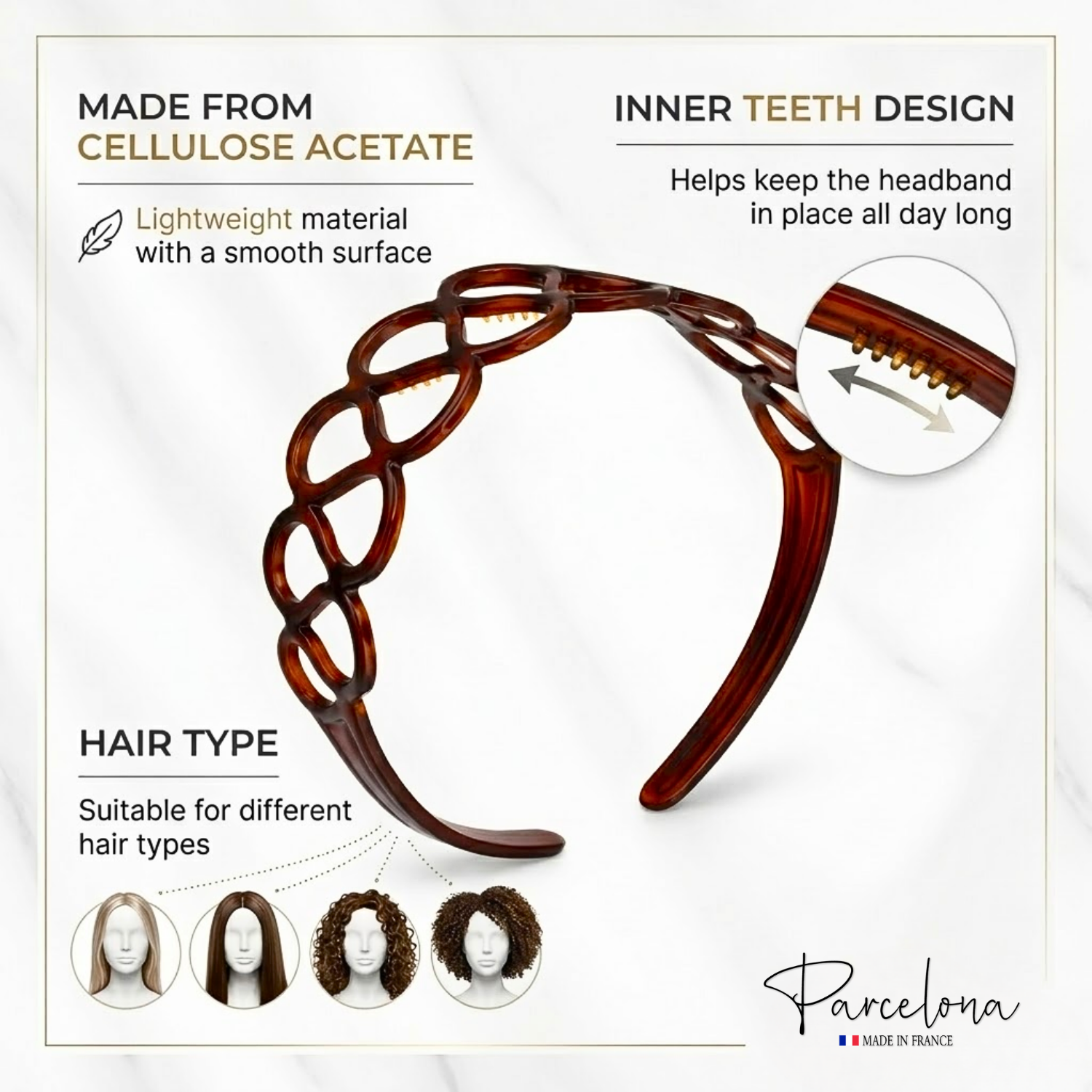 Parcelona French Twisted Loops Shell 1 1/2” Wide Flexible Hair Headband