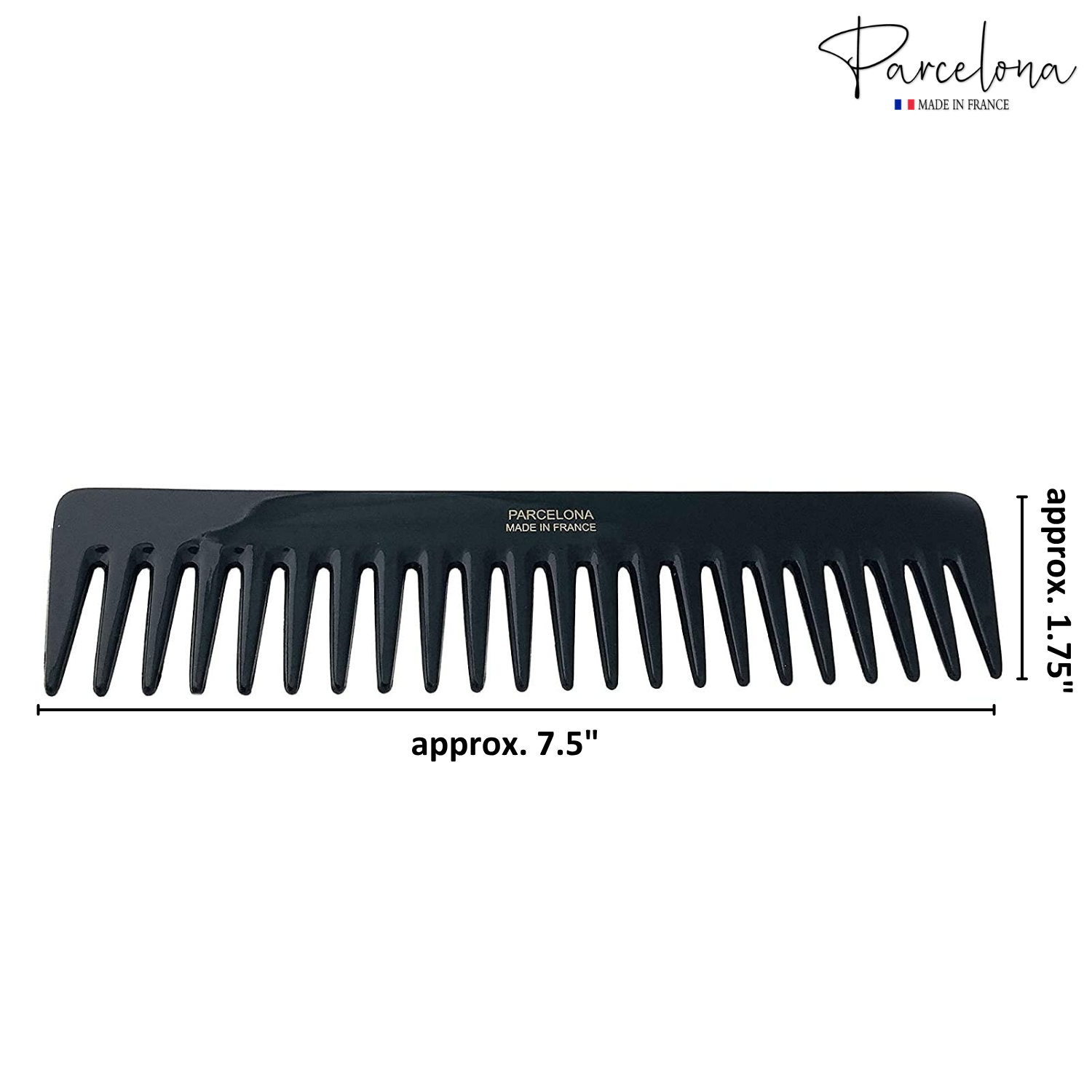 Parcelona French Volume Long Rake Set of 2 Shell Black Cellulose Wide Hair Combs