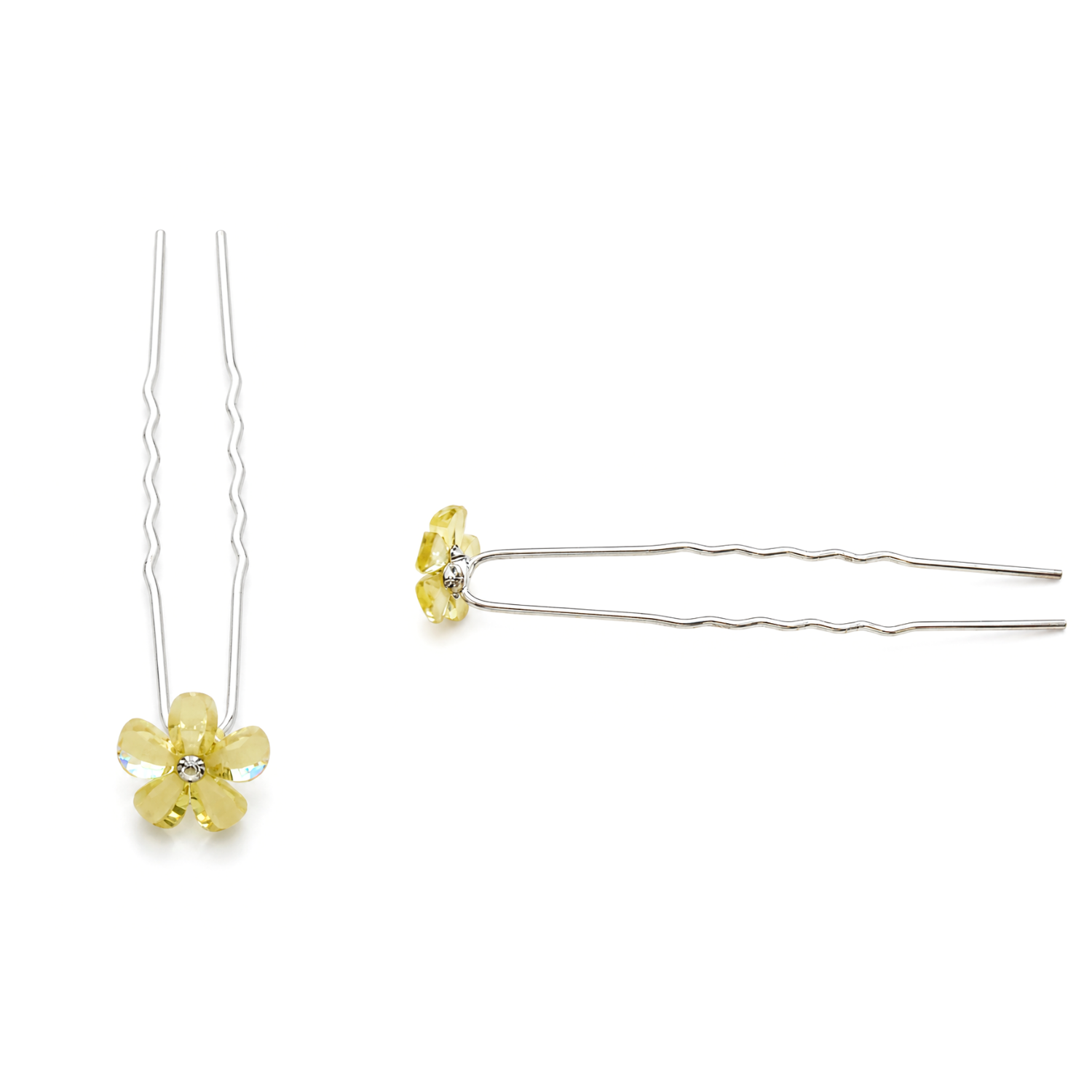 Moeni Petal Yellow Flower Small U Shaped Hair Pins for Women, Pack of 10