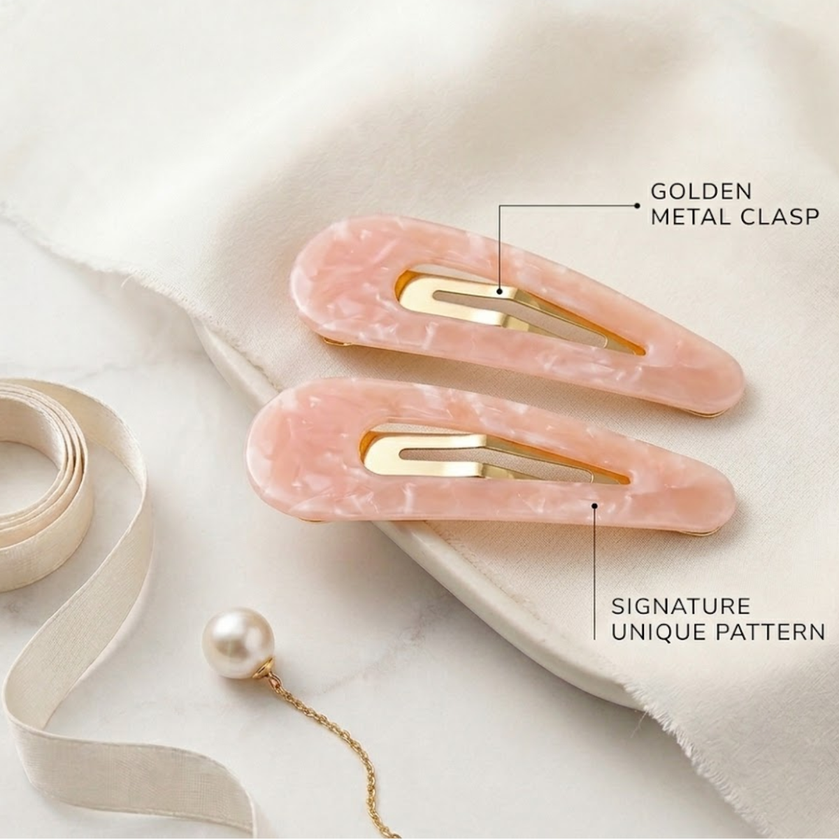 Moeni Teardrop Marble Acetate 2.75 Inch Snap Hair Clips for Women Set of 2