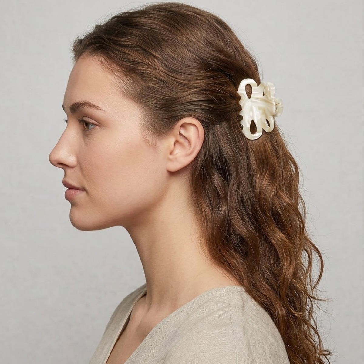 French Amie Flower Small 2 1/4"Handmade Cellulose Covered Spring Hair Claw Clips