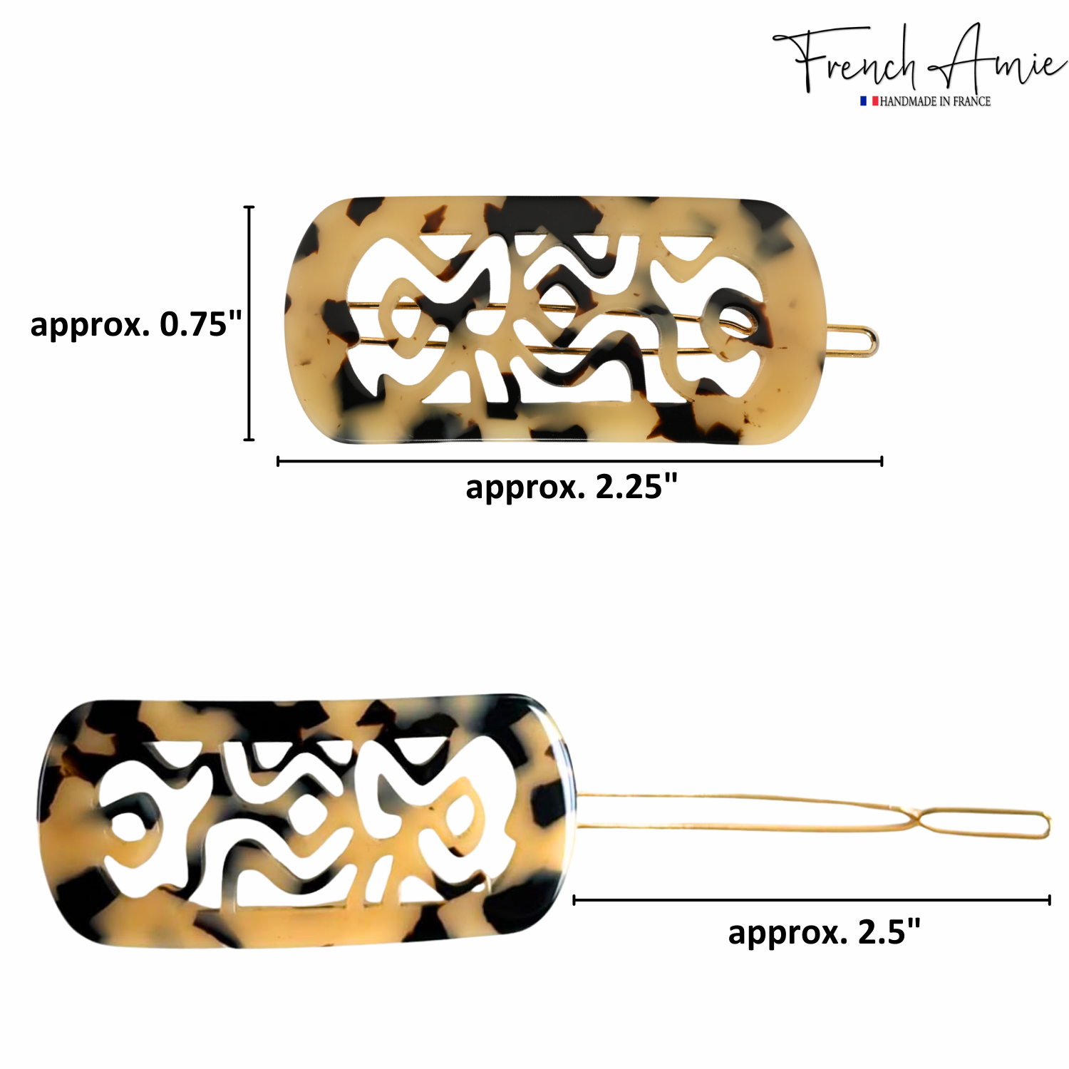 French Amie Swirls 2 ¼” Cellulose Handmade Tige Boule Snap Hair Clips for Women