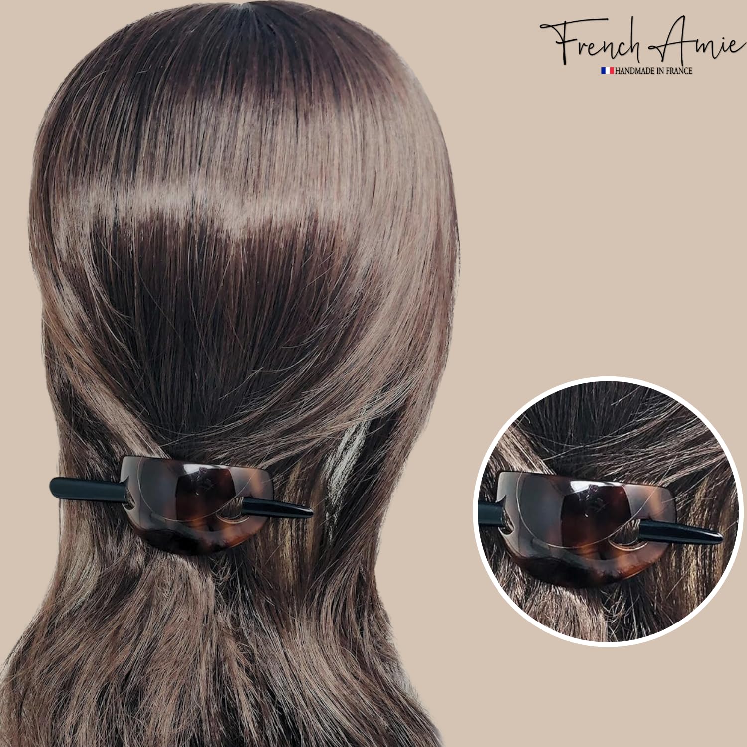 French Amie Oval Arch Handmade Celluloid Hair Bun Cover with Stick for Women