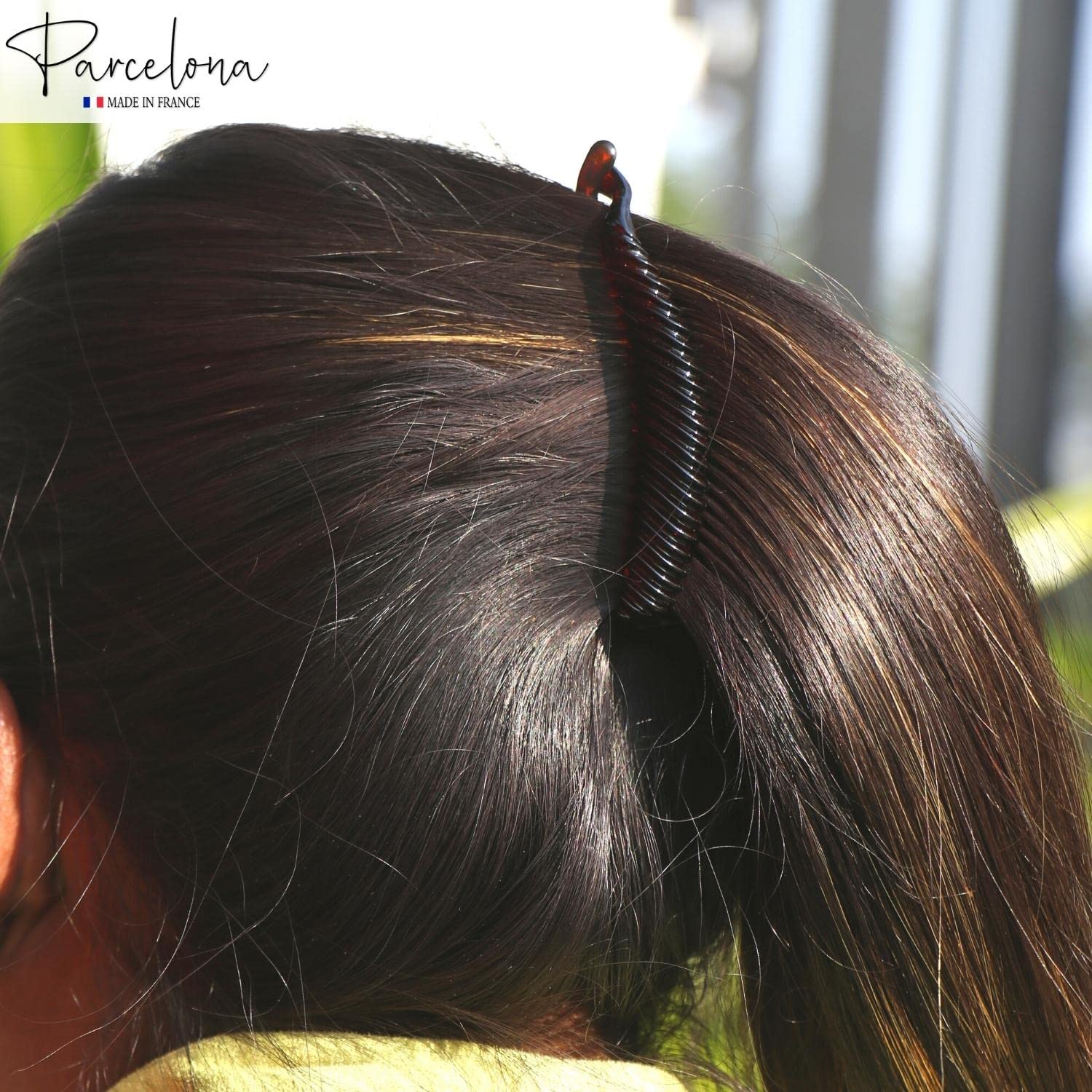 Parcelona French Medium Brown Cellulose Ponytail Interlocking Banana Hair Clip