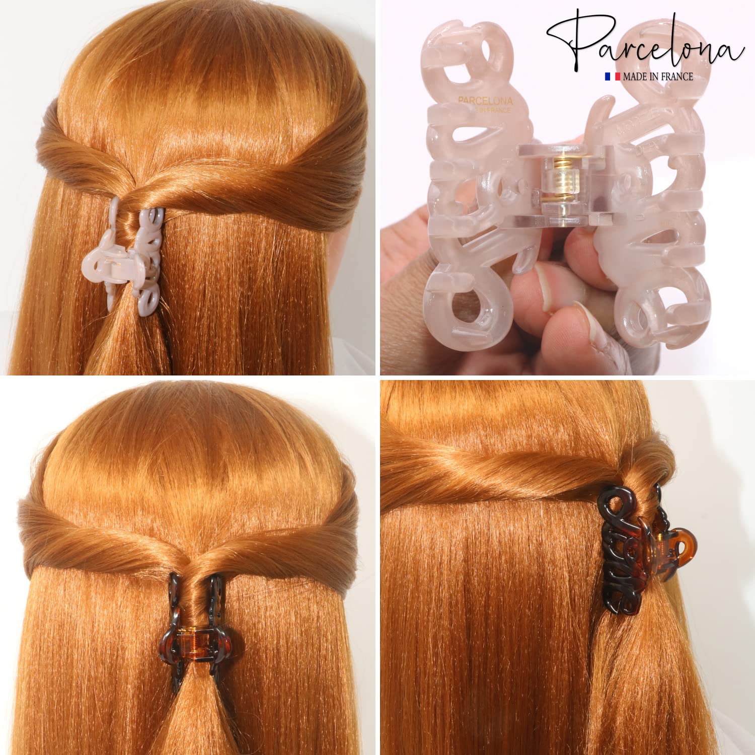Parcelona French Love Small 2" Cellulose Acetate Hair Claws for Women and Girls