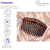 Parcelona French 13 Teeth Crown Small Celluloid Side Hair Combs for Women(2 Pcs)