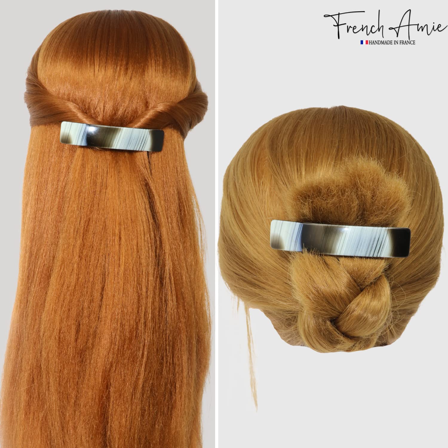 French Amie Oblong 3 1/2" Cellulose Handmade Automatic Hair Barrette for Women