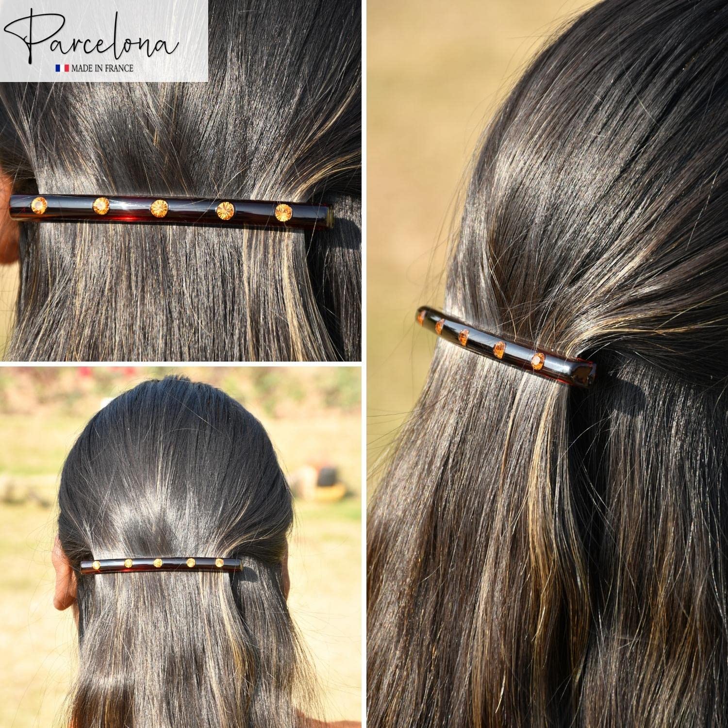 Parcelona French Long Narrow Crystals Large Cellulose Acetate Hair Clip Barrette