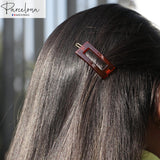Parcelona French Rectangle Cut Out Brown No Slip Grip Snap Hair Clip Barrettes