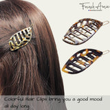 French Amie Leaf Small Tokyo & Onyx Handmade Barrette Snap on Hair Pin Clip