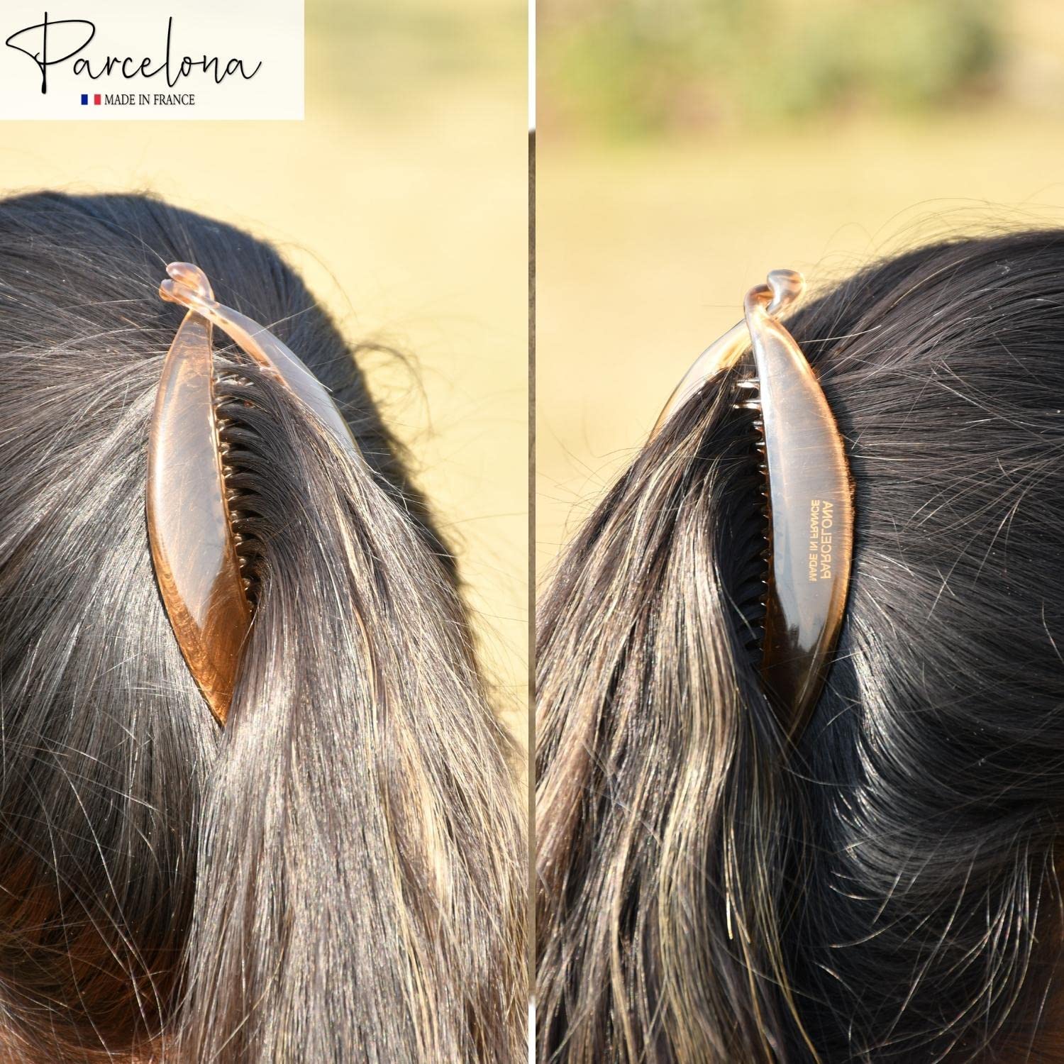 Parcelona French Fat Oval Crystal Brown Large 5" Cellulose Fishtail Hair Banana