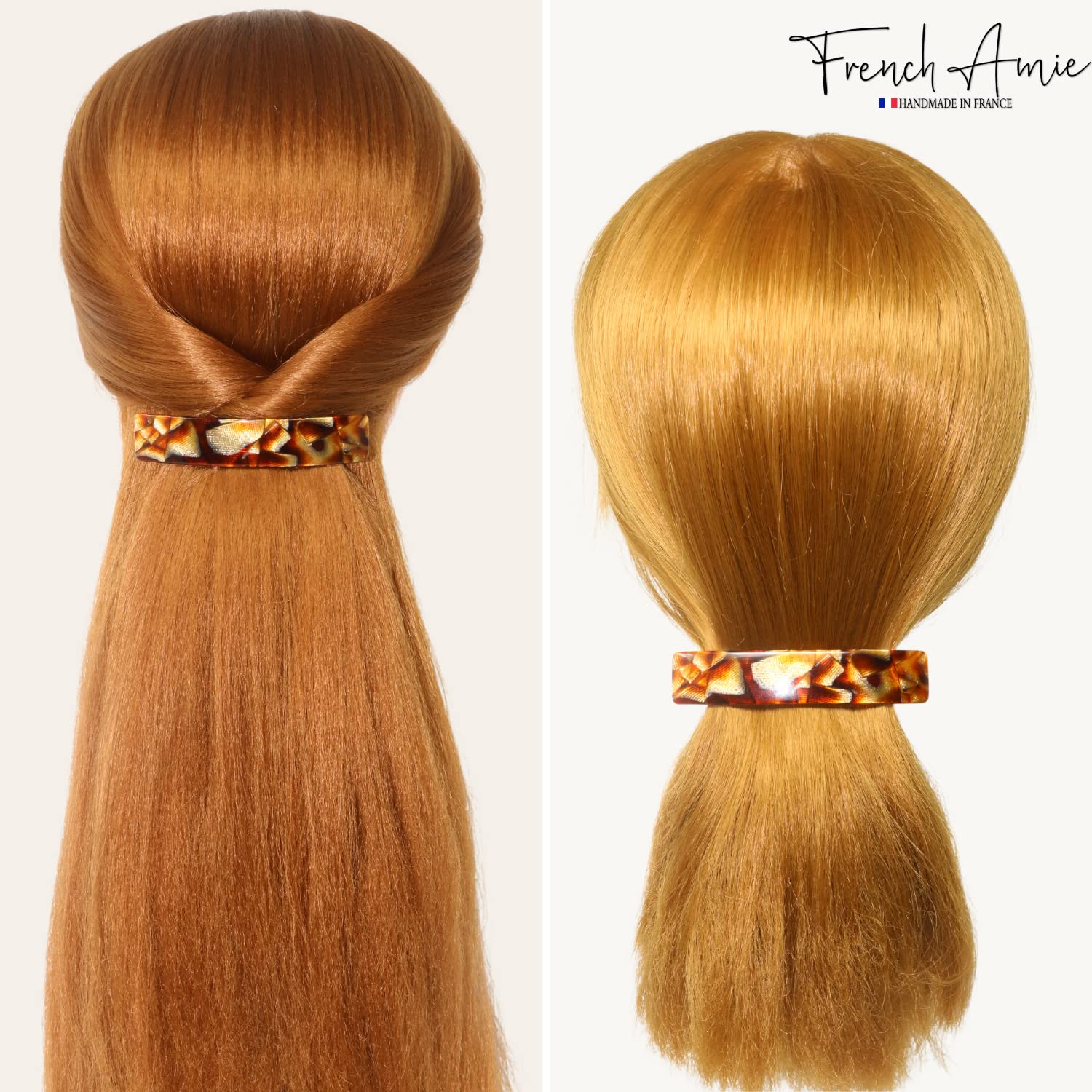 French Amie Oblong 3 1/2" Cellulose Handmade Automatic Hair Barrette for Women