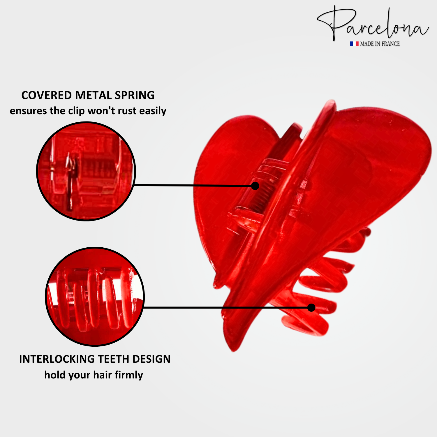 Parcelona French Heart Hair Claw Shell Red Cellulose Clip for Women